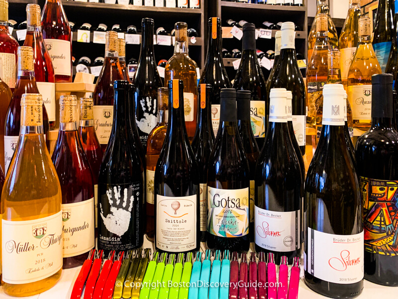 Selection of natural wines at The Wine Bottega in the North End