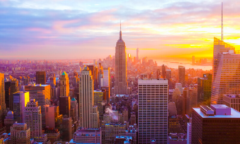 New York City's Manhattan skyline at sunset