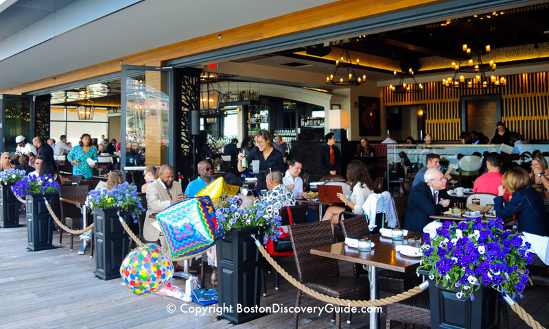 Harborside dining in restaurants along the Seaport area of the South Boston Waterfront