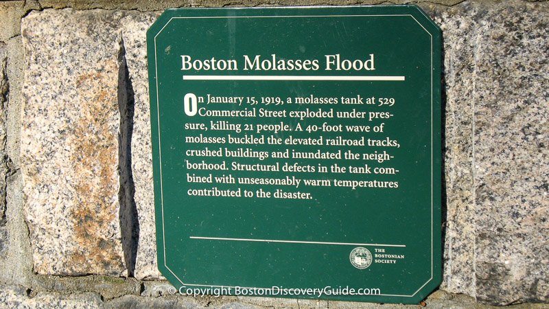 Great Molasses Flood marker in Puopolo Park in Boston's North End